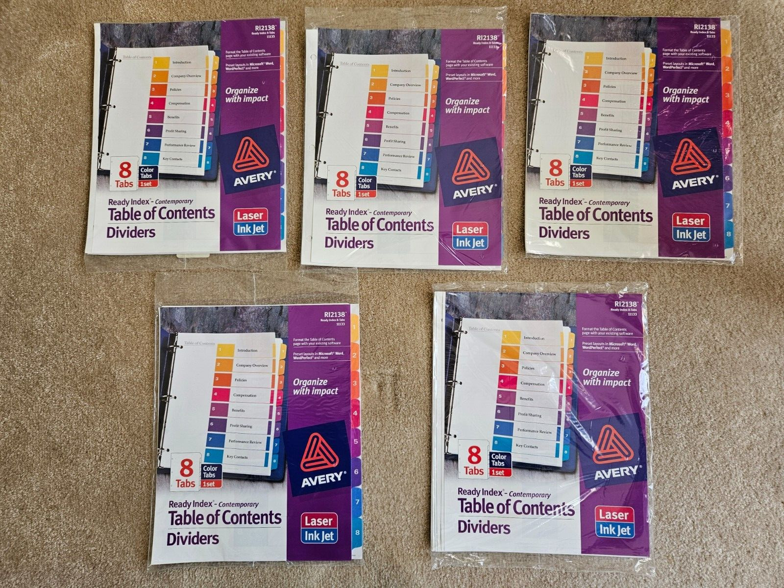 5 Packs Avery Ready Index 1-8 Tab Table of Contents Dividers Laser Inkjet NEW
