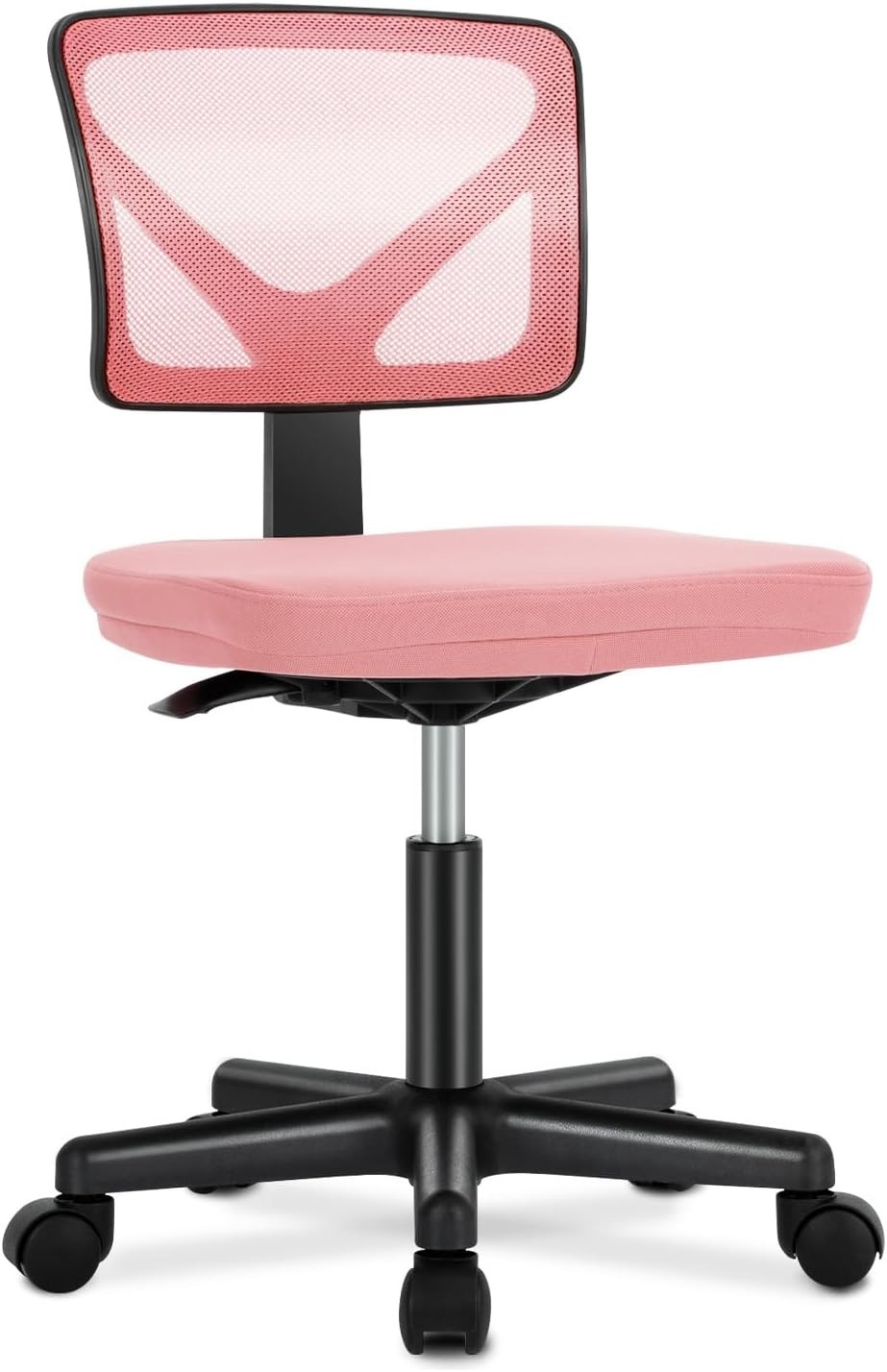 Ergonomic Hot Pink Armless Office Chair – Adjustable & Rolling for Small Spaces