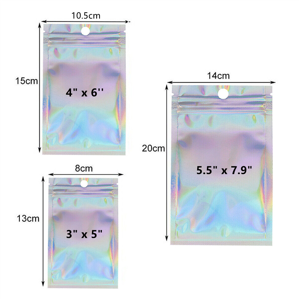 400 pcs Holographic Mylar Foil Bags Smell Proof Resealable Zip Lock Pouch Black