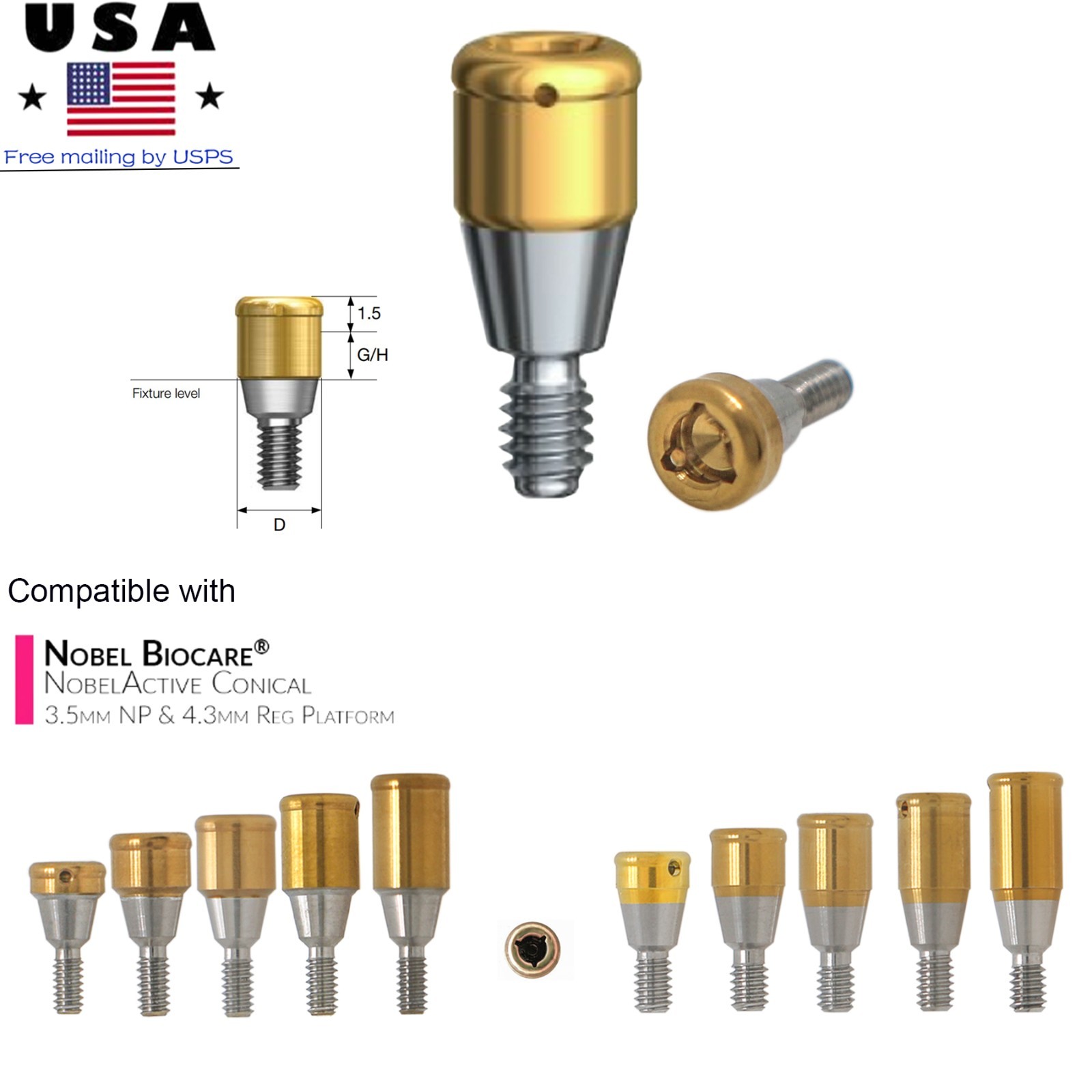 Nobel Biocare CC Hex Locator/Healing Cap Abutment Analog Impression Coping NP/RP