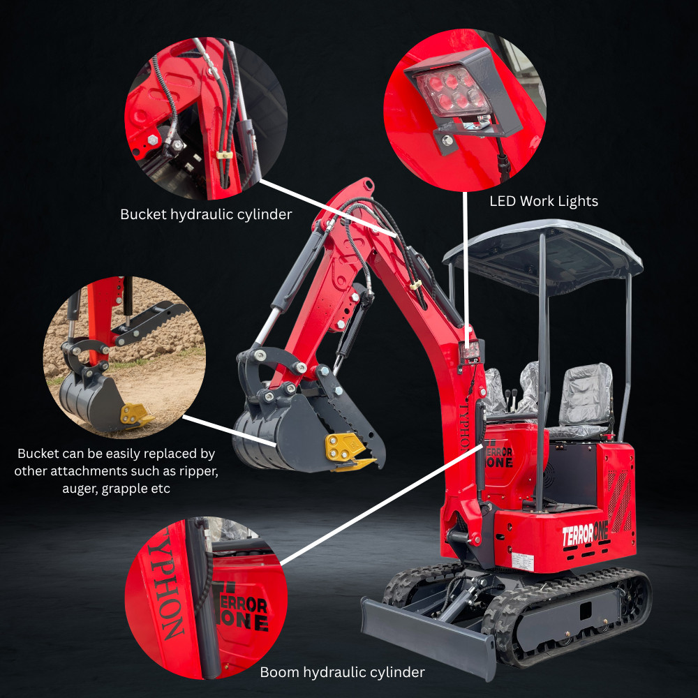Mini Excavator TYPHON TERROR ONE STORM 1 Ton 13.5 hp B&S engine 13 Attachments