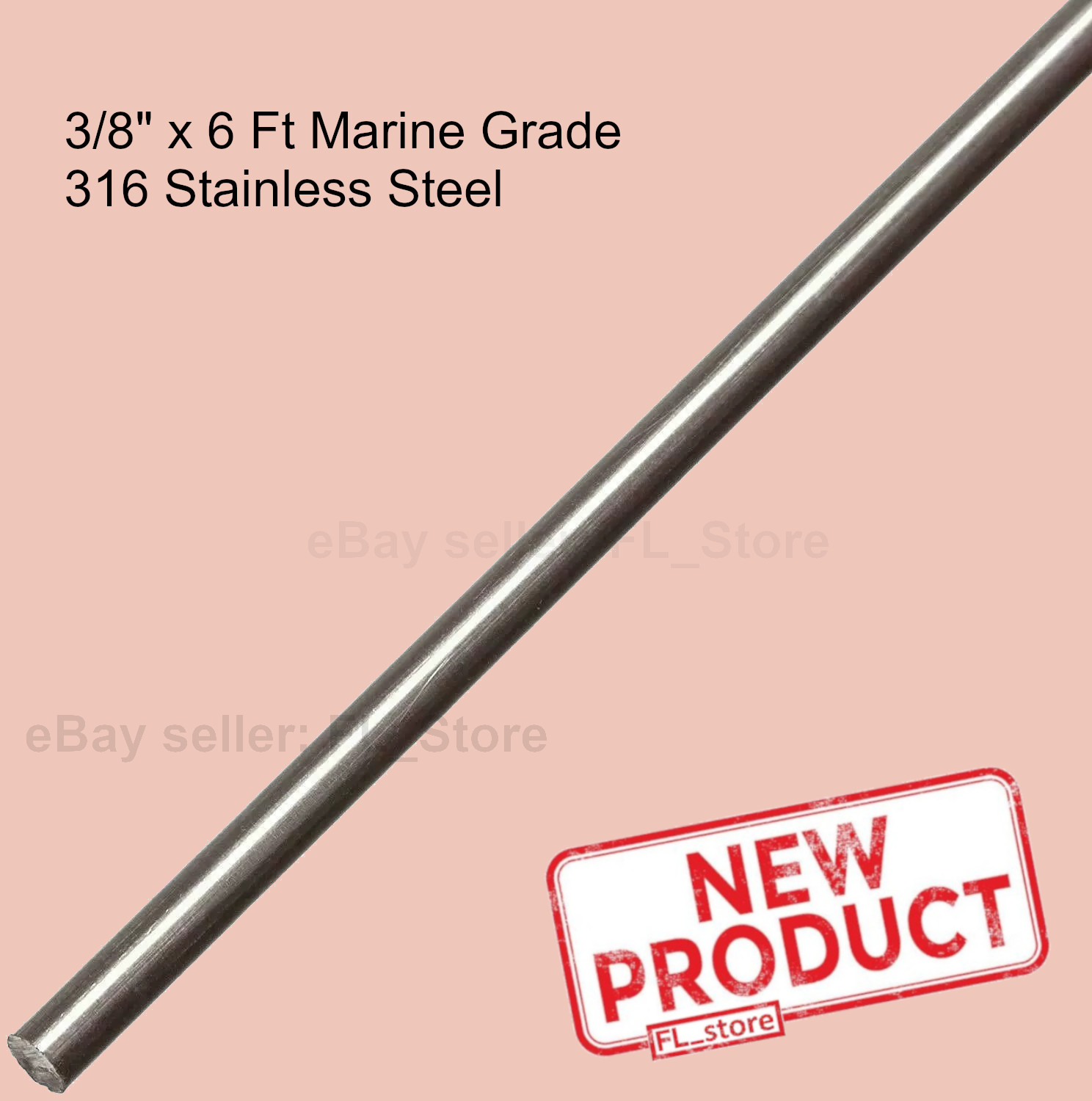 3/8″ x 6 Feet Marine Grade 316 Stainless Steel Rod Round Unpolished Solid Stock
