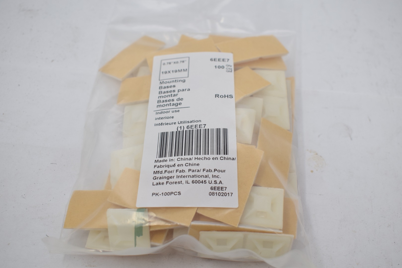 PACK of 100 6EEE7 NEW Cable Tie Mounting Pad: 0.14 in Slot Wd, 0.05 in Slot Ht,
