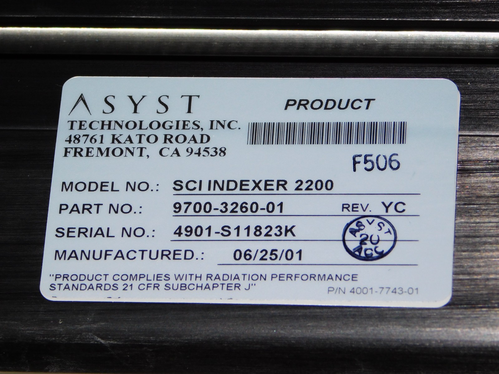 New ASYST Technologies 9700-3260-01 SCI Indexer 2200 Wafer Handling Unit USA