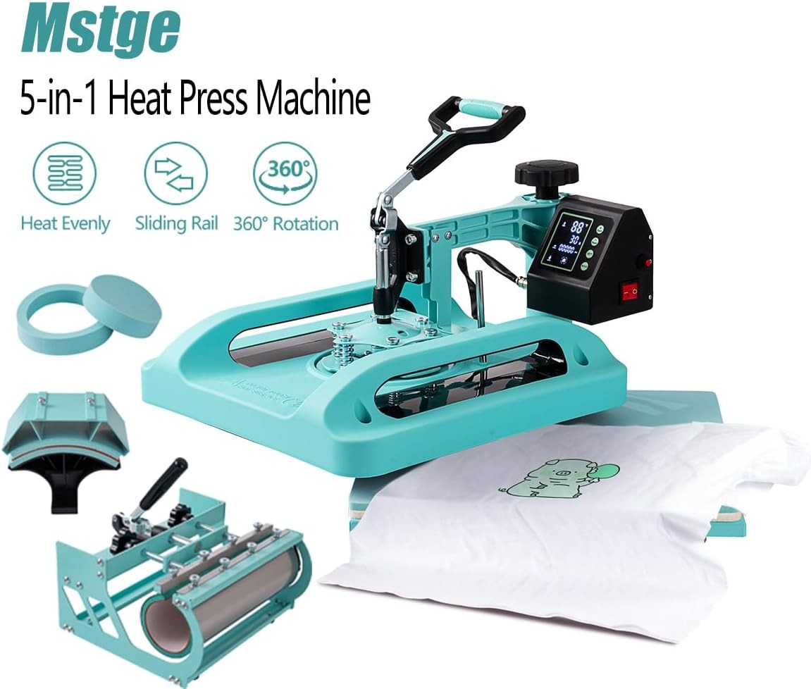 5 in 1 Heat Press Machine 15 x 15 in Sublimation Printer Transfer T-Shirt Mug