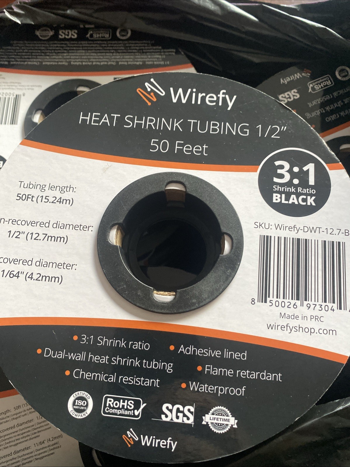 Adhesive Lined Heat Shrink Tubing 1/2″ – 50ft Black, 3:1 Ratio, Durable