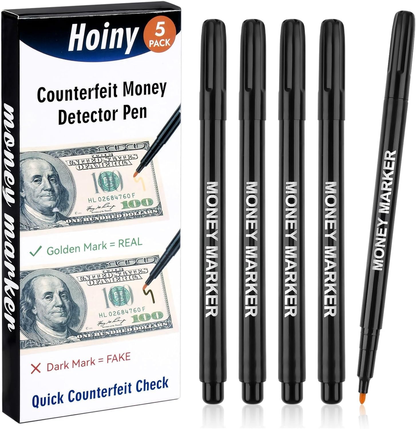 5 Pack Counterfeit Money Detector Pen, Money Marker Bill Detector Pen, Univer…