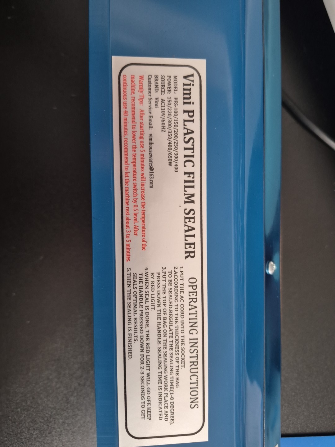 Vimi Plastic Film Sealer Model Pfs100/15/200/250/300/400