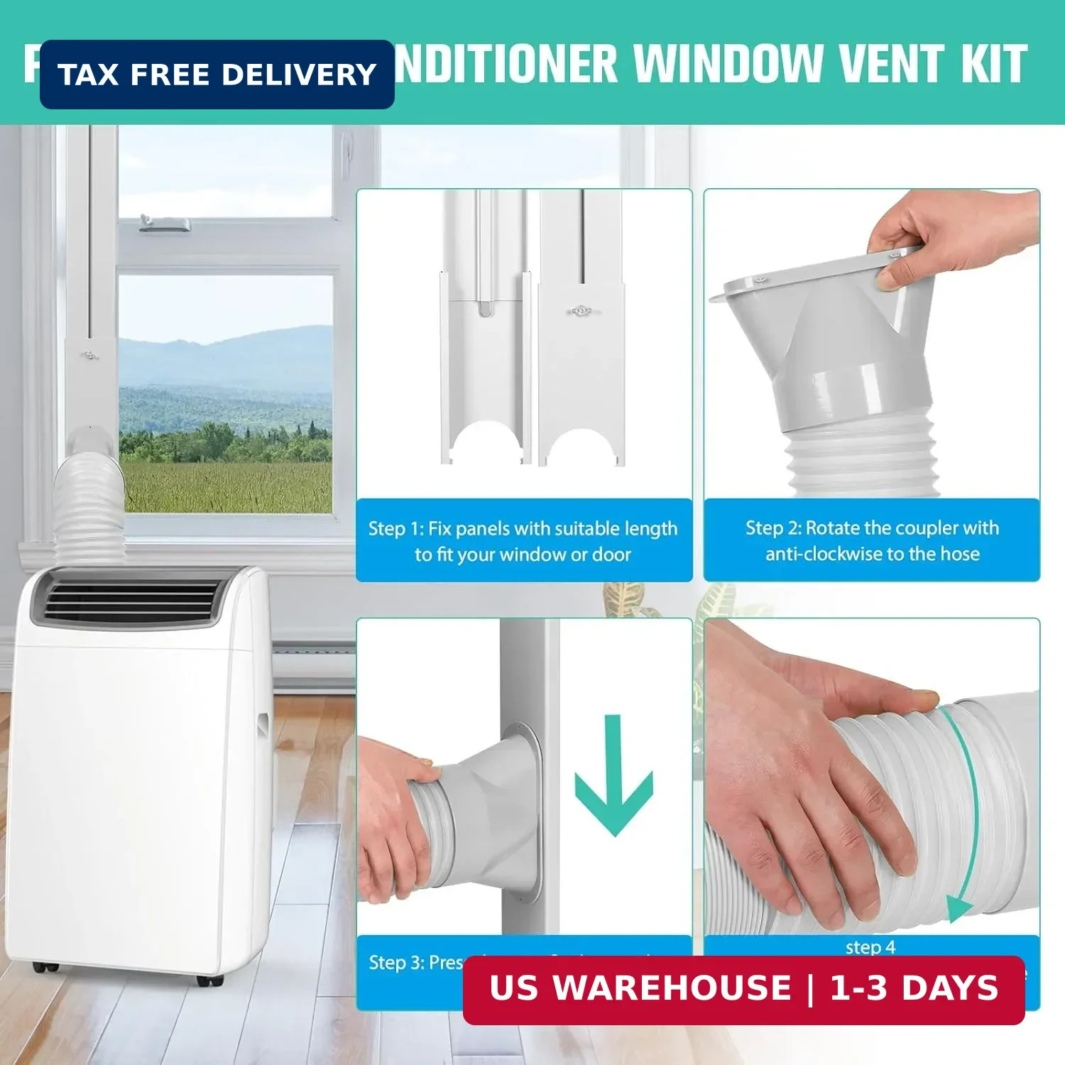 Portable Air Conditioner Window Vent Kit with 5.9″ Exhaust Hose Universal Portab