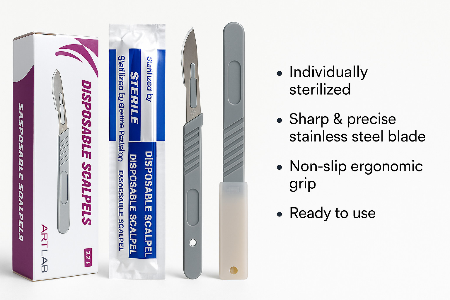 10 PK DISPOSABLE SCALPELS #22-SINGLE USE – DISSECTING, SURGICAL, DERMAPLANING