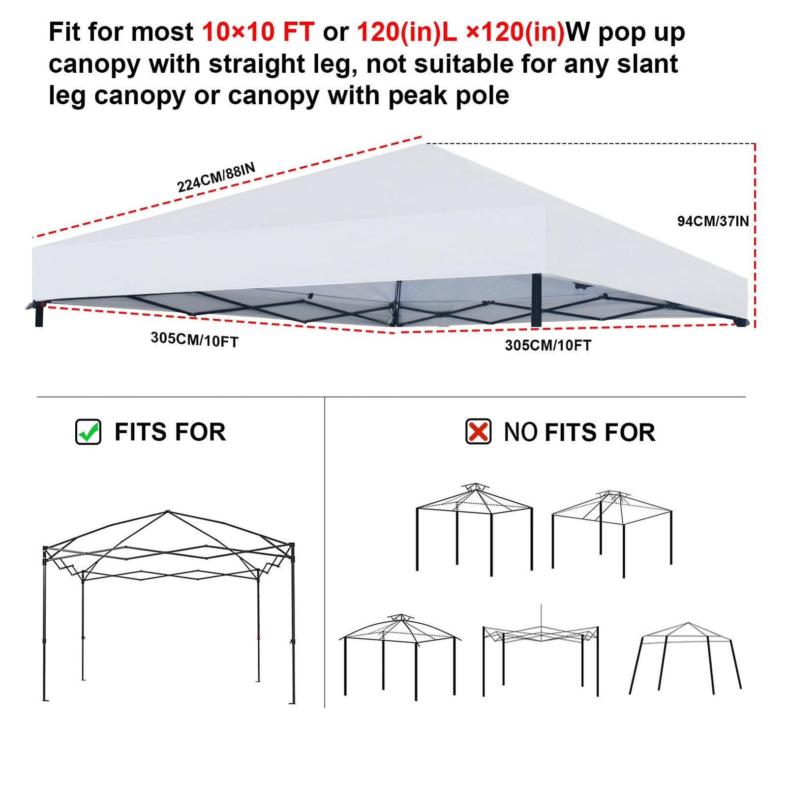 Joramoy 1010 Canopy Replacement Top Only Waterproof Pop Up Canopy Tent Top Roof