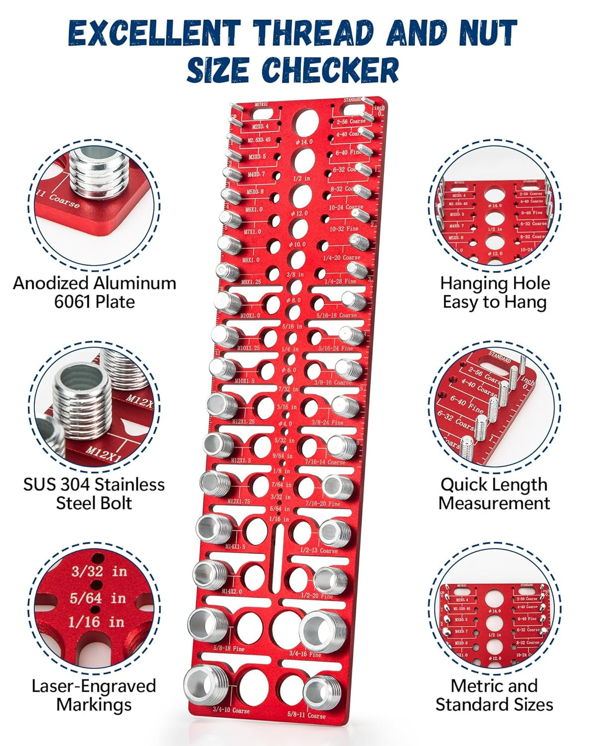 57pc Nut & Bolt Thread Checker, SAE & Metric, Drill Gauge Set
