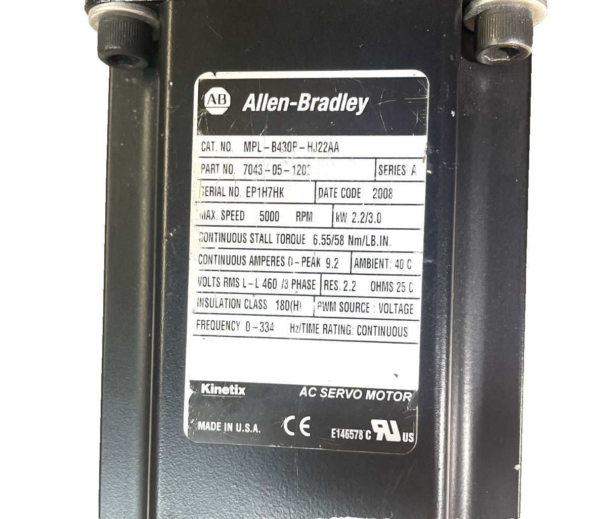Allen-Bradley MPL-B430P-HJ22AA SER A Servo Motor with 8 inch nip roller