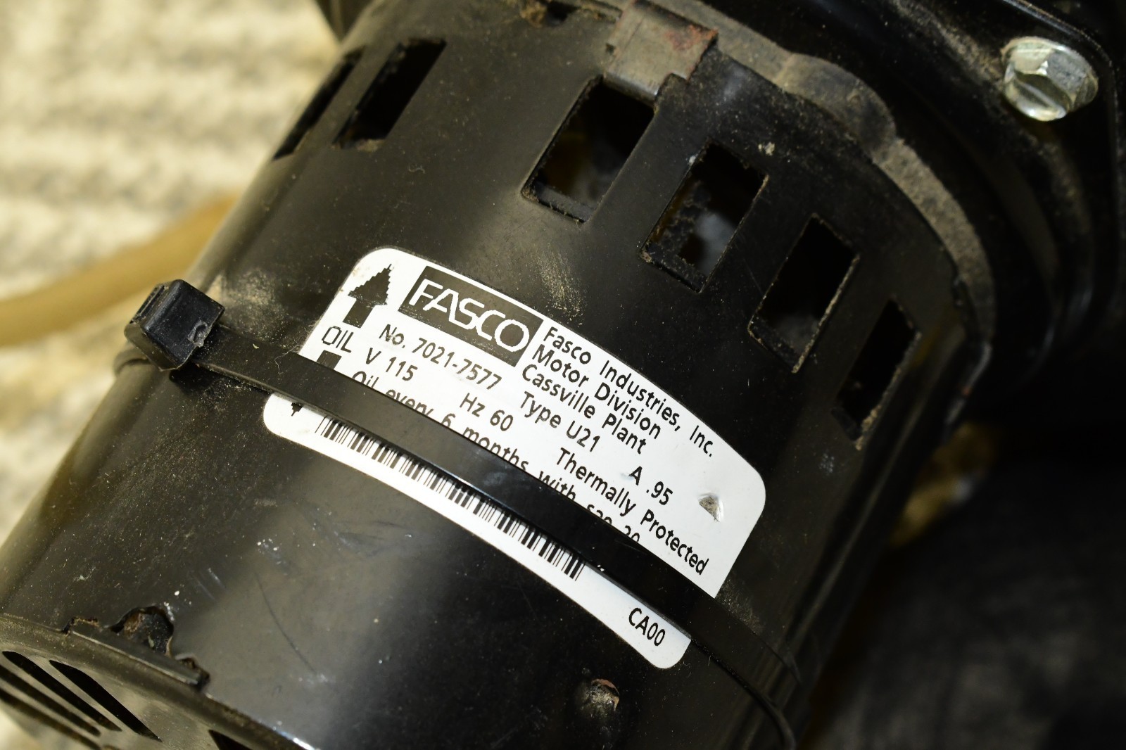 Fasco 7021-7577 Type U21 Draft Inducer Blower Motor 115V Rheem A139 Water Heater