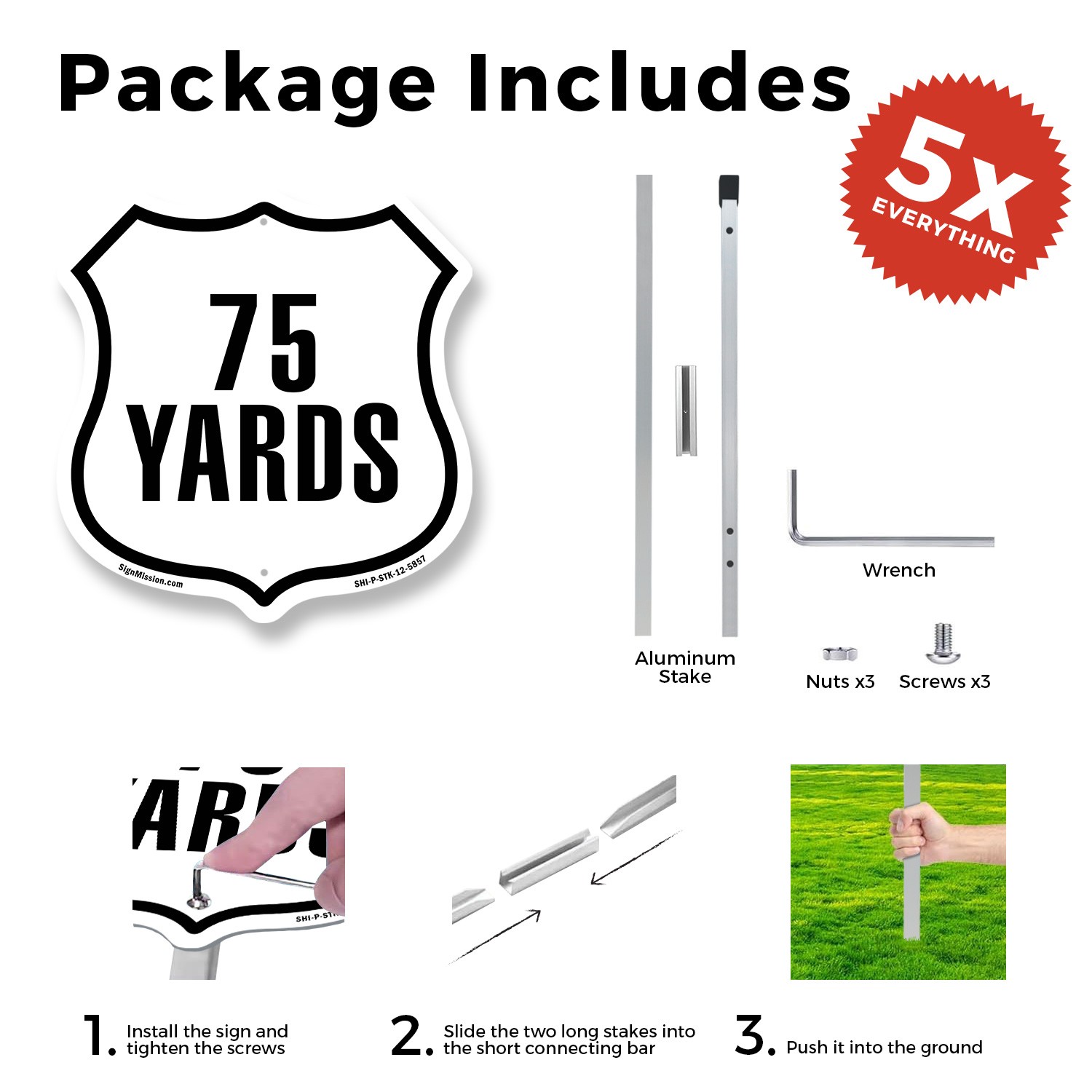 75 Yards Golf Course Running Race 5k Shield Shaped Sign With Stake