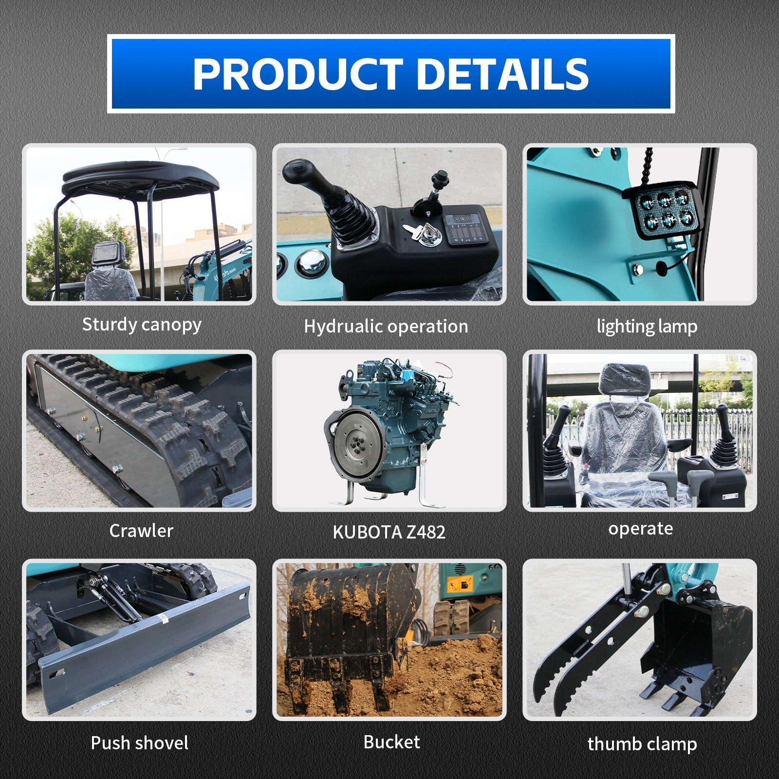 1.8 Ton Mini Excavator 4000lbs KUBOTA Twin Cylinder Diesel Engine Crawler Digger