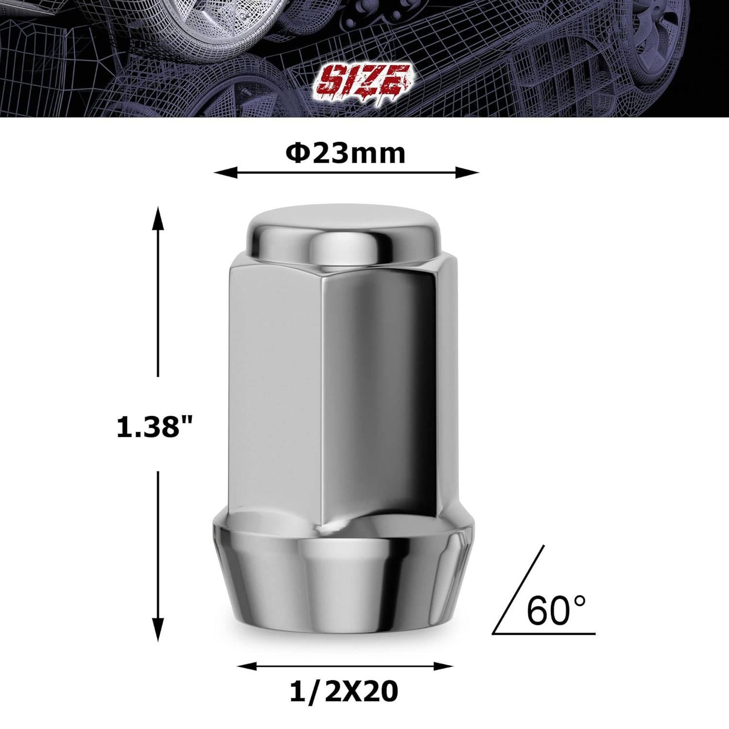 20Pc 1/2-20×35 Ford Lug Nut Chrome 19mm Hex Fit F150 F100 Explorer Edge