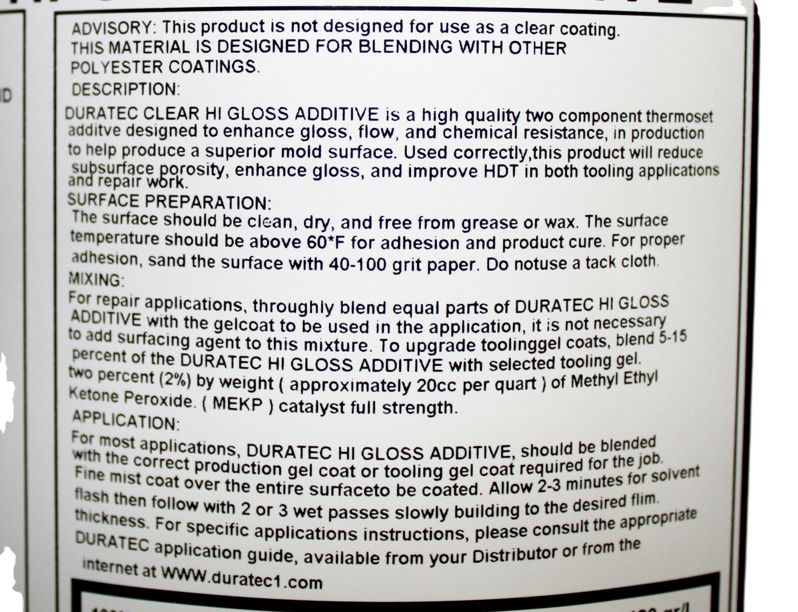 904-001 Duratec Clear Hi-Gloss Additive For Gelcoat (Gallon)