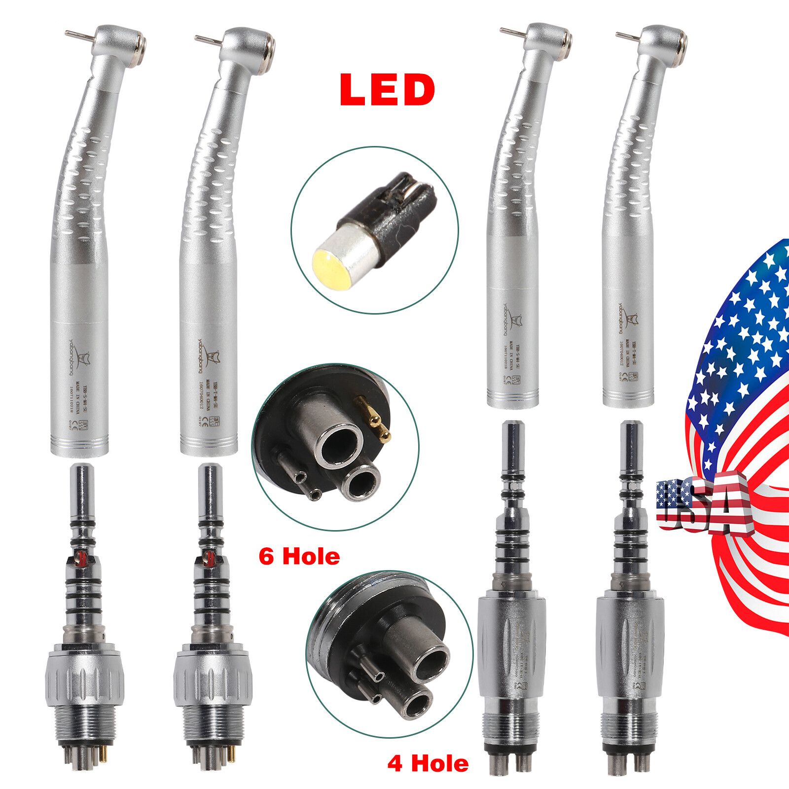 KAVO Style Dental Fiber Optic LED High Speed Handpiece / Quick Coupler 4/6 Holes
