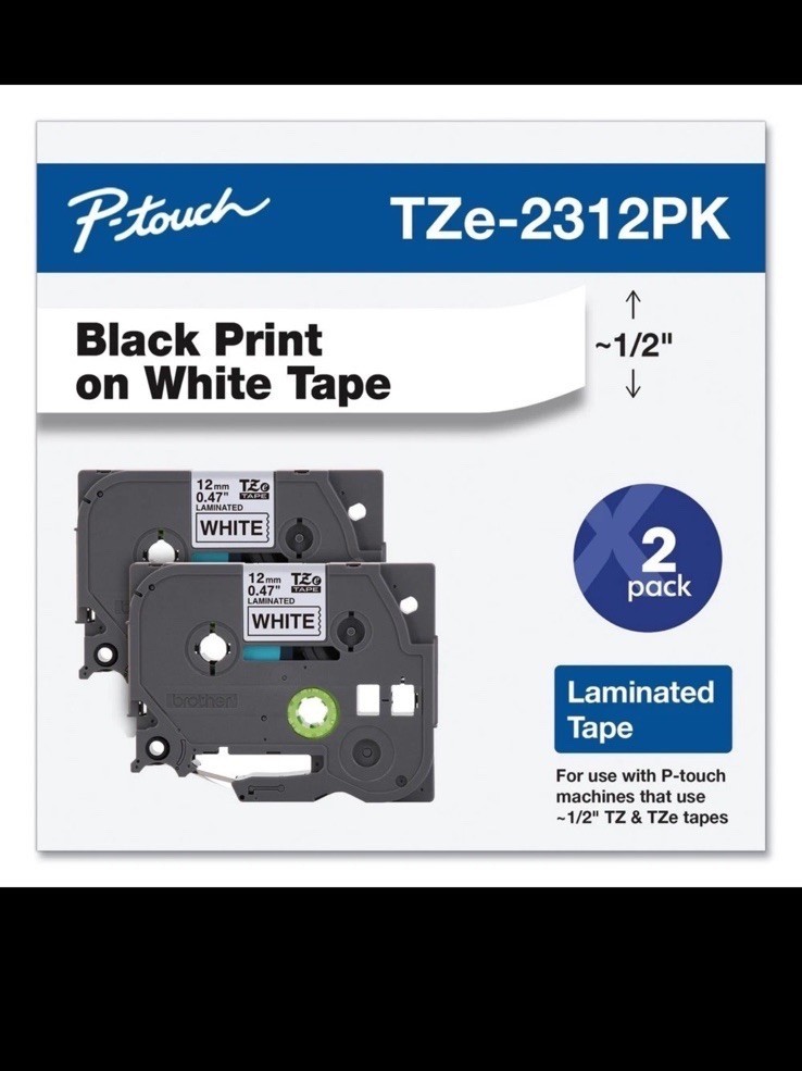 2 pack Brother P-Touch genuine original OEM TZe-231 BLACK ON WHITE Label Tape