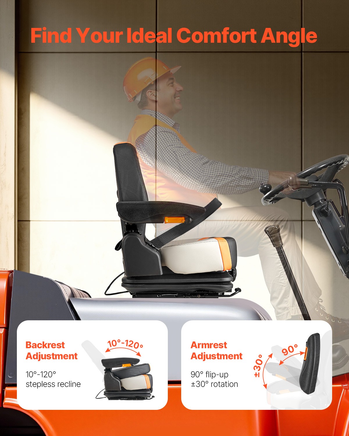VEVOR Universal Forklift Seat Fold Down Tractor Suspension Seat Chair Adjustable