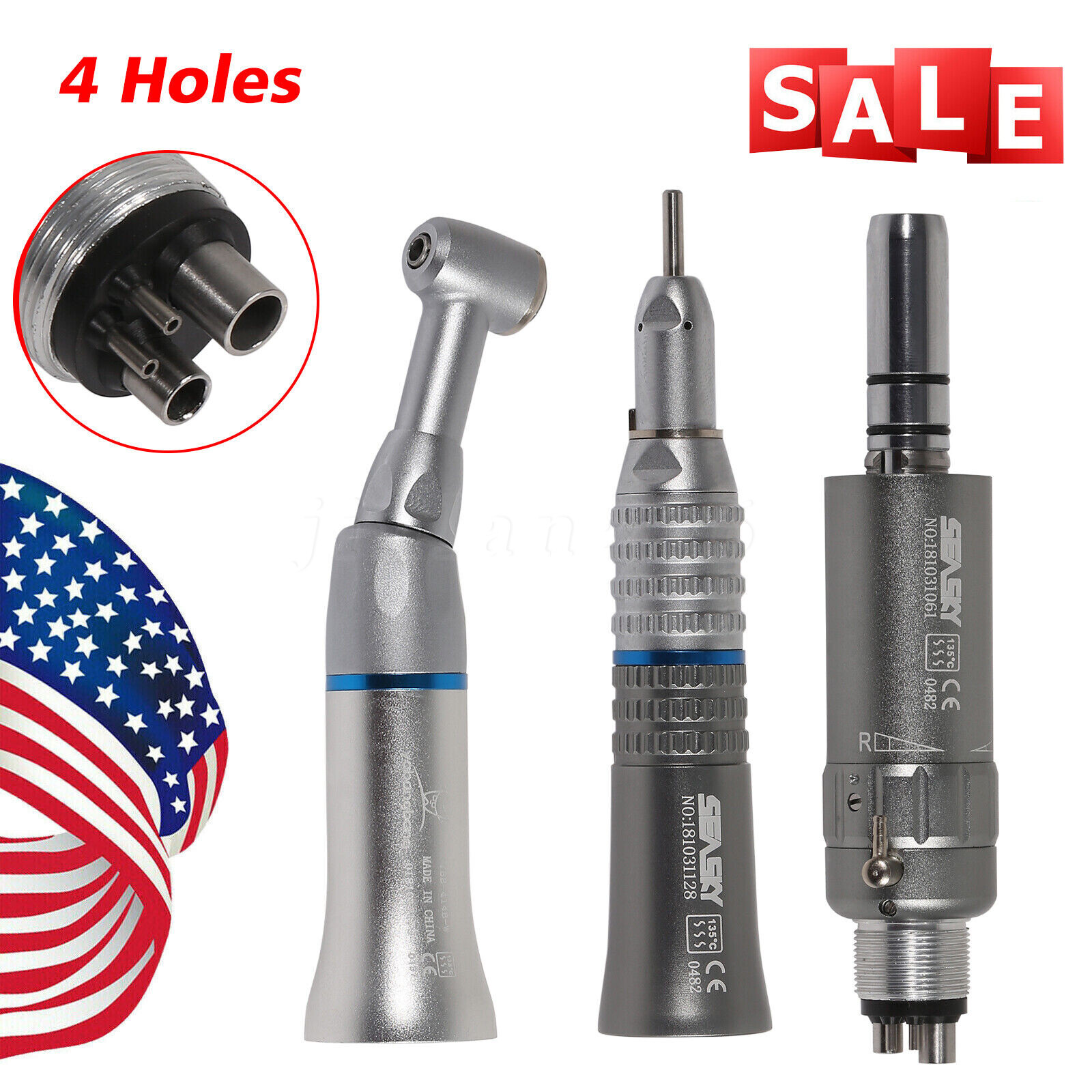 SEASKY Dental Slow Low Speed Handpiece Contra Angle Straight Air Motor 2/4Hole