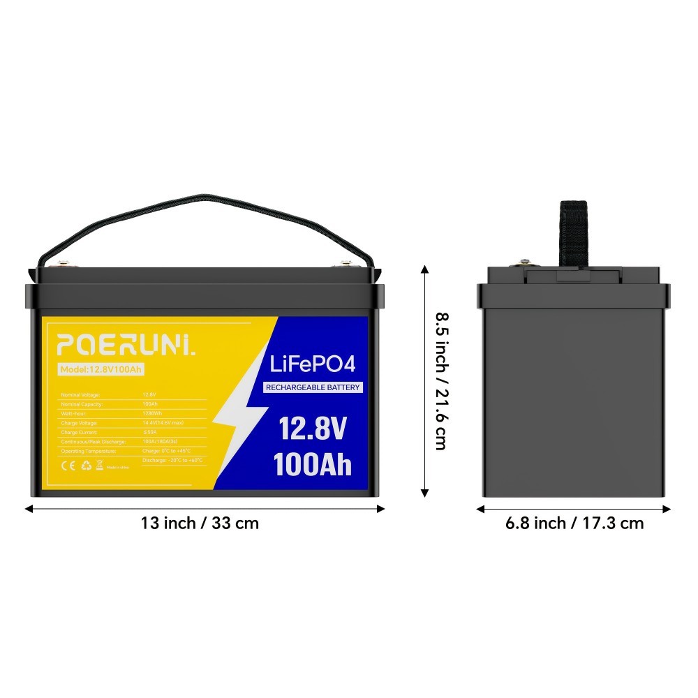 12V 100Ah LiFePO4 Lithium Battery Cycle Deep Built-in BMS for Solar RV Off-grid