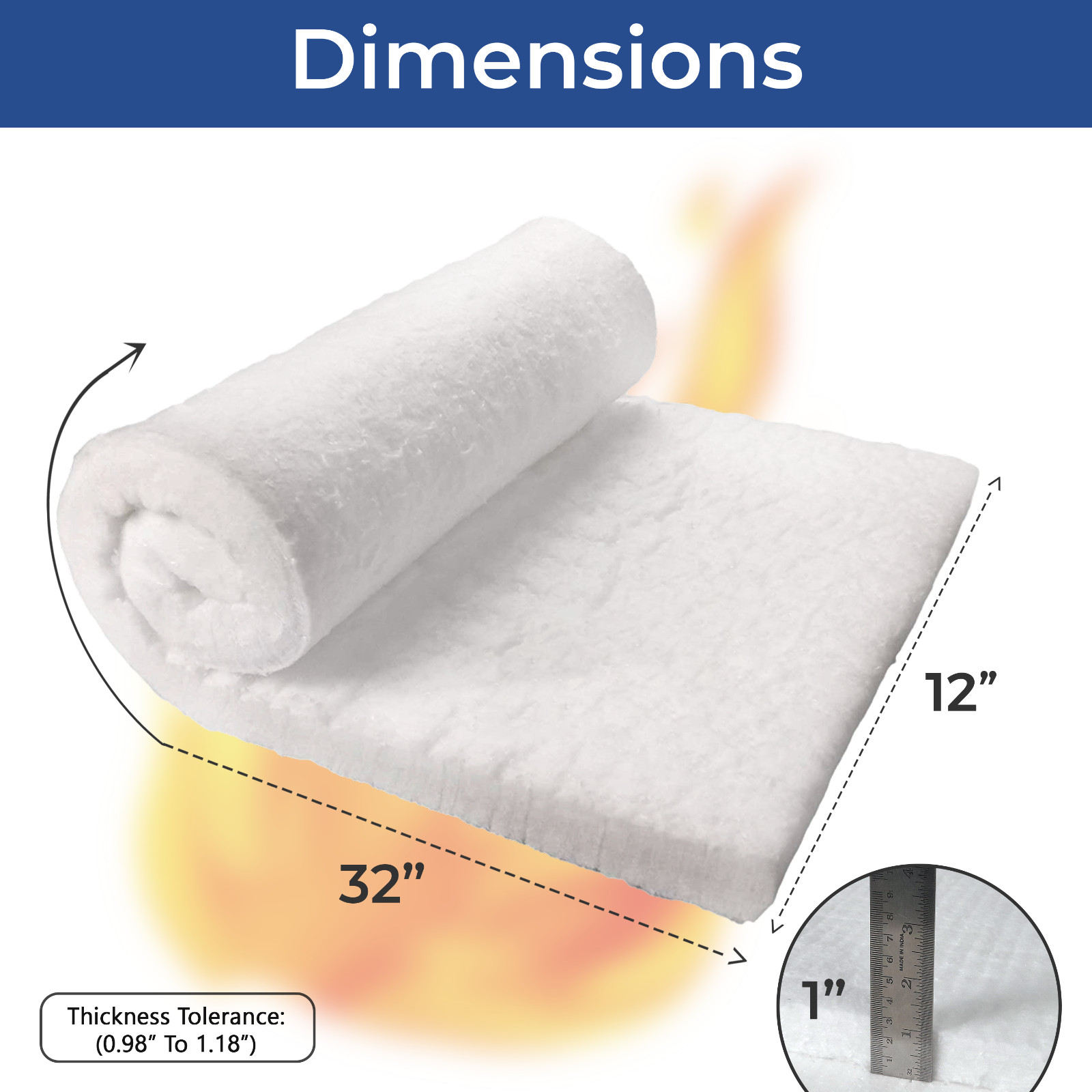 Ceramic Fiber Blanket – 1”X12”X32”, 8LB, 2400F for Wood Stove Forge Furnace etc.