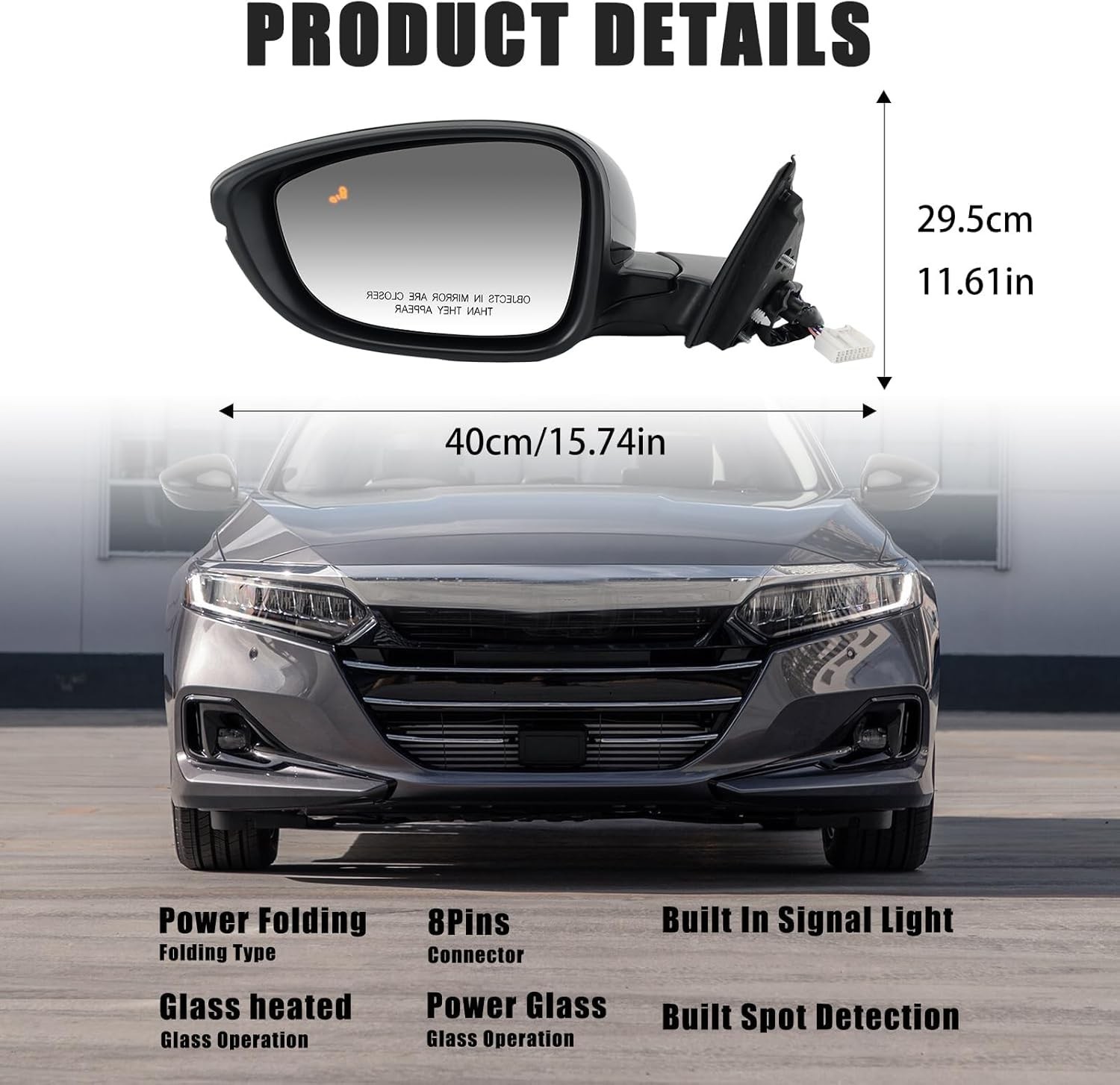 Left Driver Side Mirror Compatible With Honda Accord 2018-2022 with Turn Signal