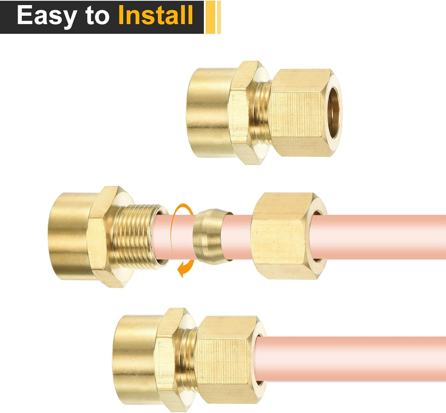 3Pcs Brass Compression Tube Fitting, 1/8″ Tube OD X 1/8″ NPT Female Conn