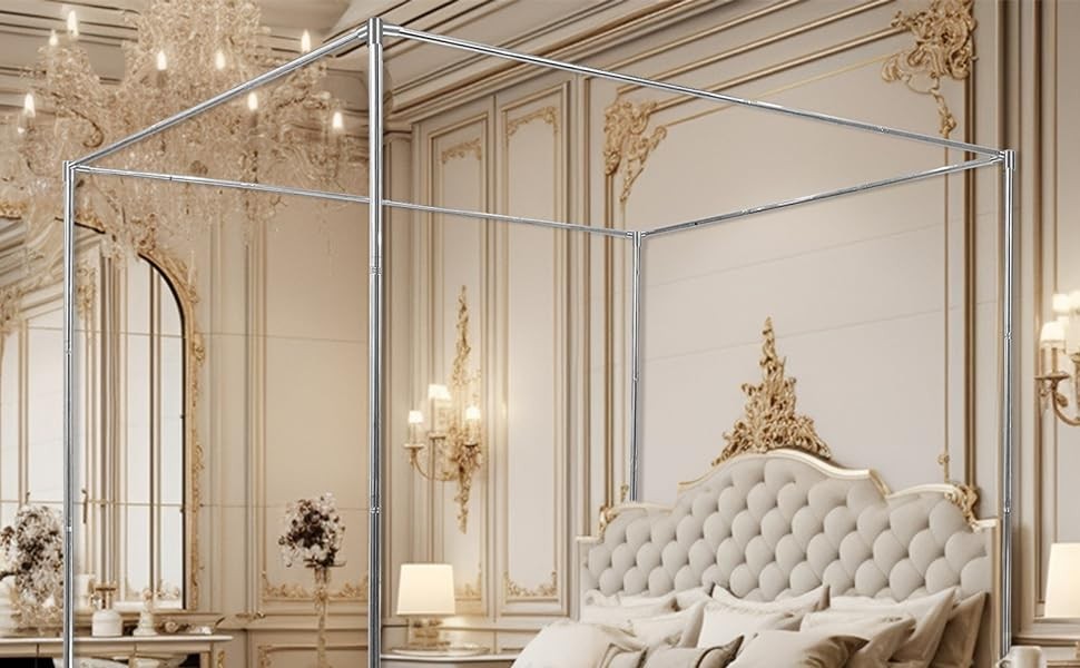 Canopy Bed Frame Full, Stainless Steel Four Corner Bed Canopy Poles Mosquito Net