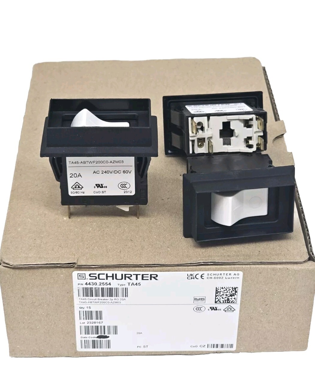 *1 Box of 15* Schurter 4430.2554 TA45-ABTWF200C0-AZM03 Thermal Overload 20A