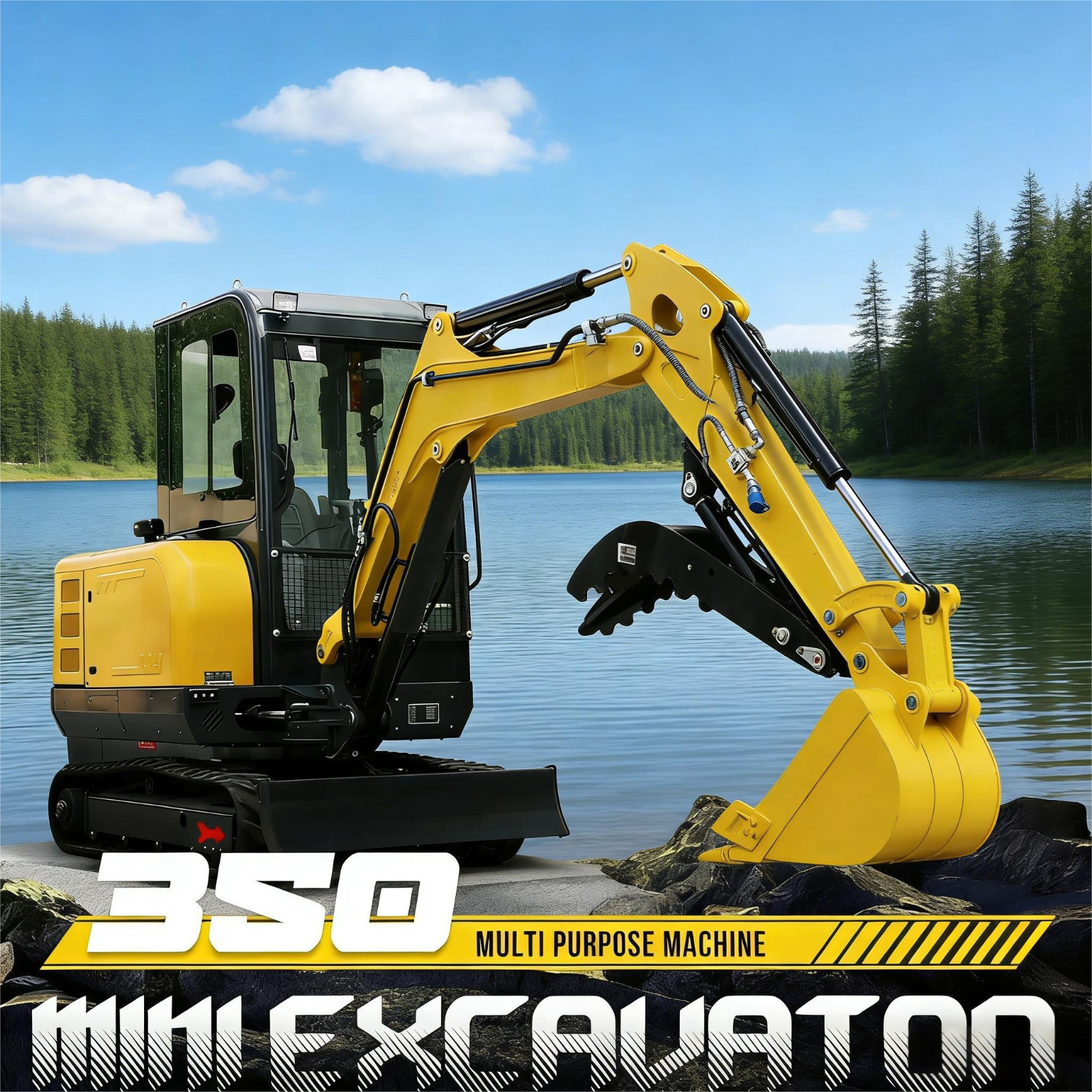 3.5-ton Kubota V1505 diesel mini excavator 25hp cab air conditioning thumb clamp