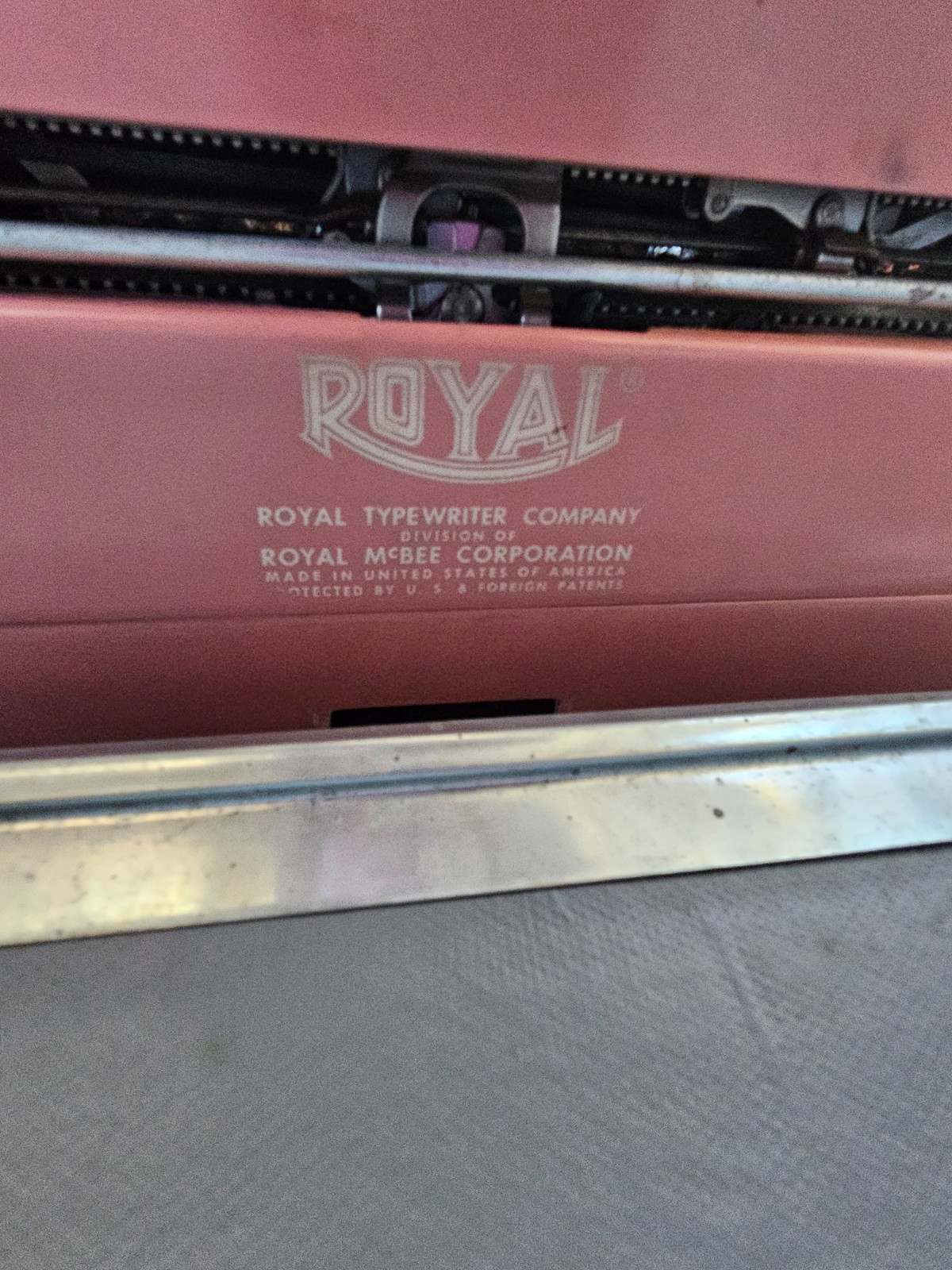Authenic 1950s Bubble Gum Pink Royal Quiet DeLuxe Typewriter with Carrying Case