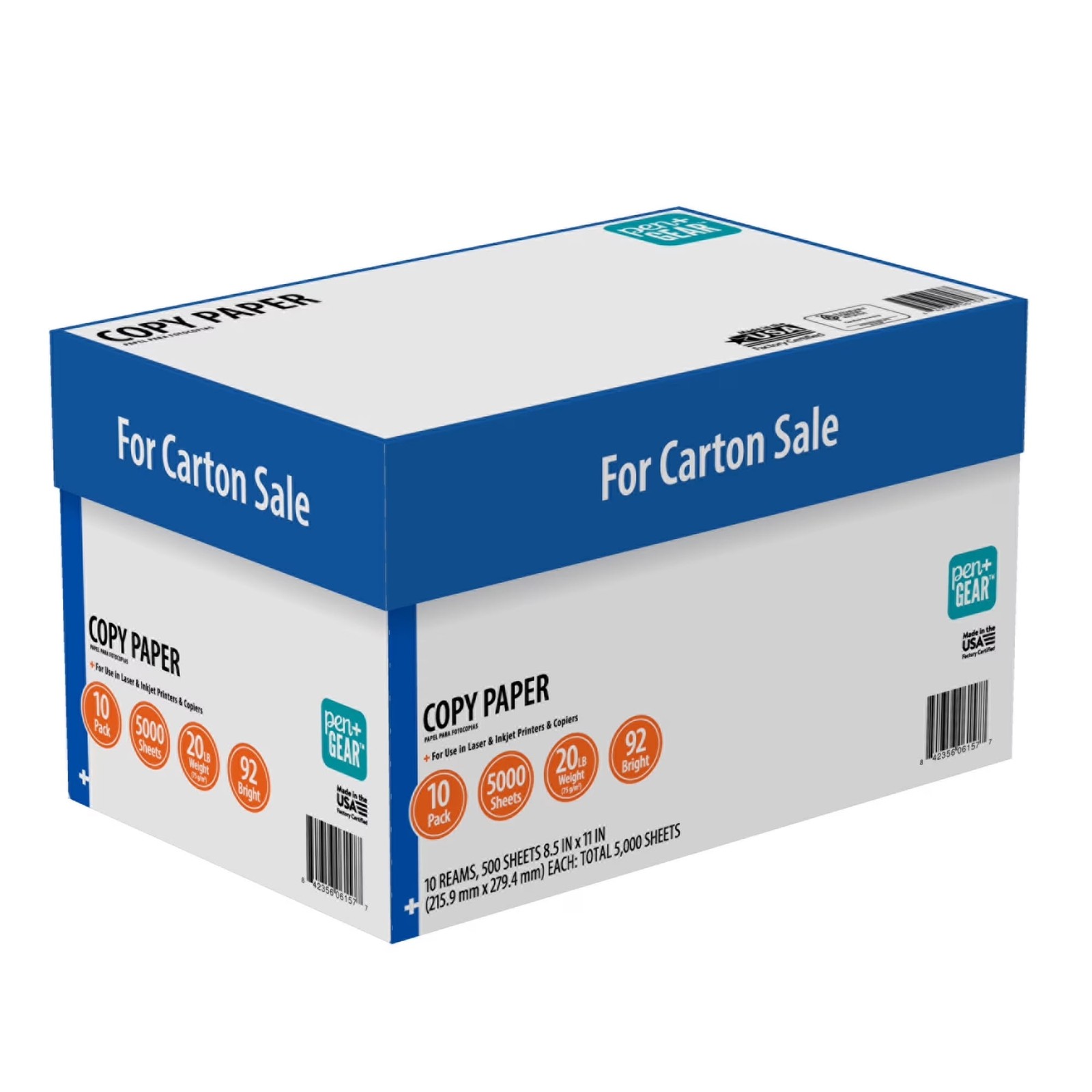 Pen+Gear Copy Paper, 8.5″ x 11″, 92 Bright White,20 lb., 10 Ream Case 5000 Sheet