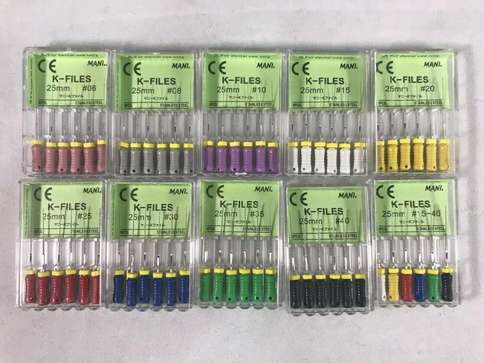 Mani Dental Root Canal Endo K-files 21-25-31mm All Sizes-6Files/pk
