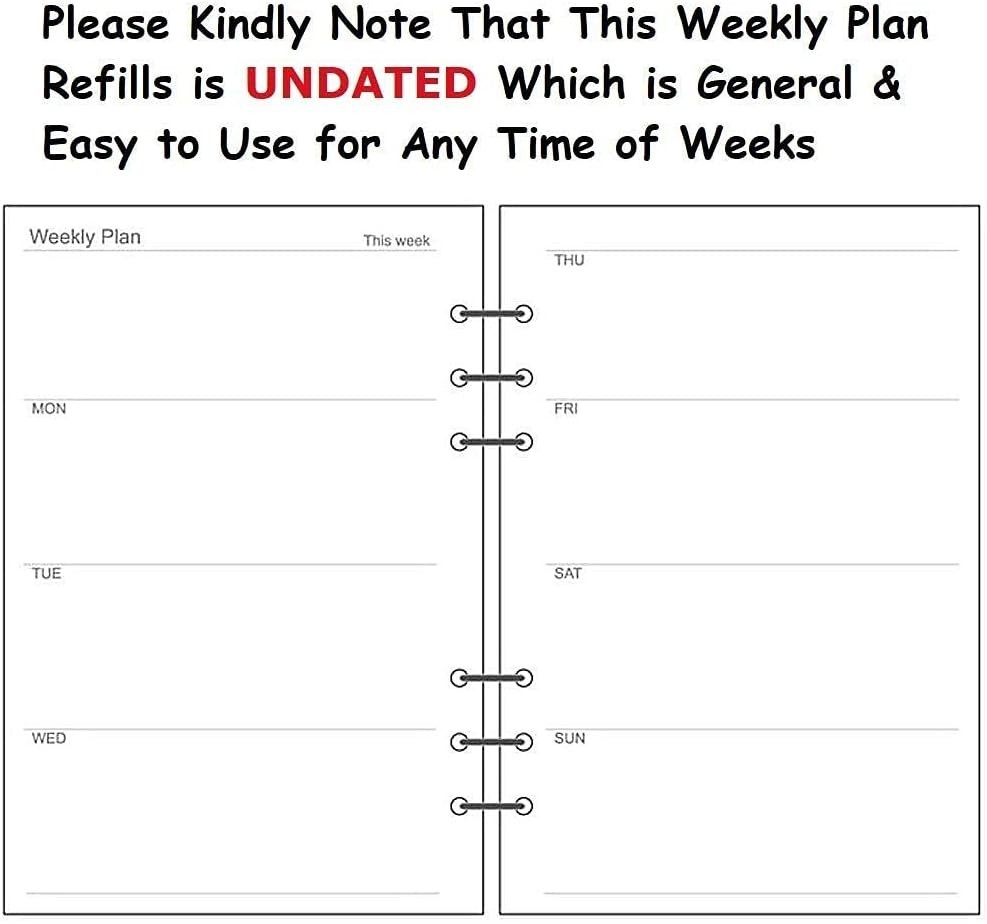 Undated A5 Planner Refills – 6-Ring Inserts for Daily and Weekly Organization