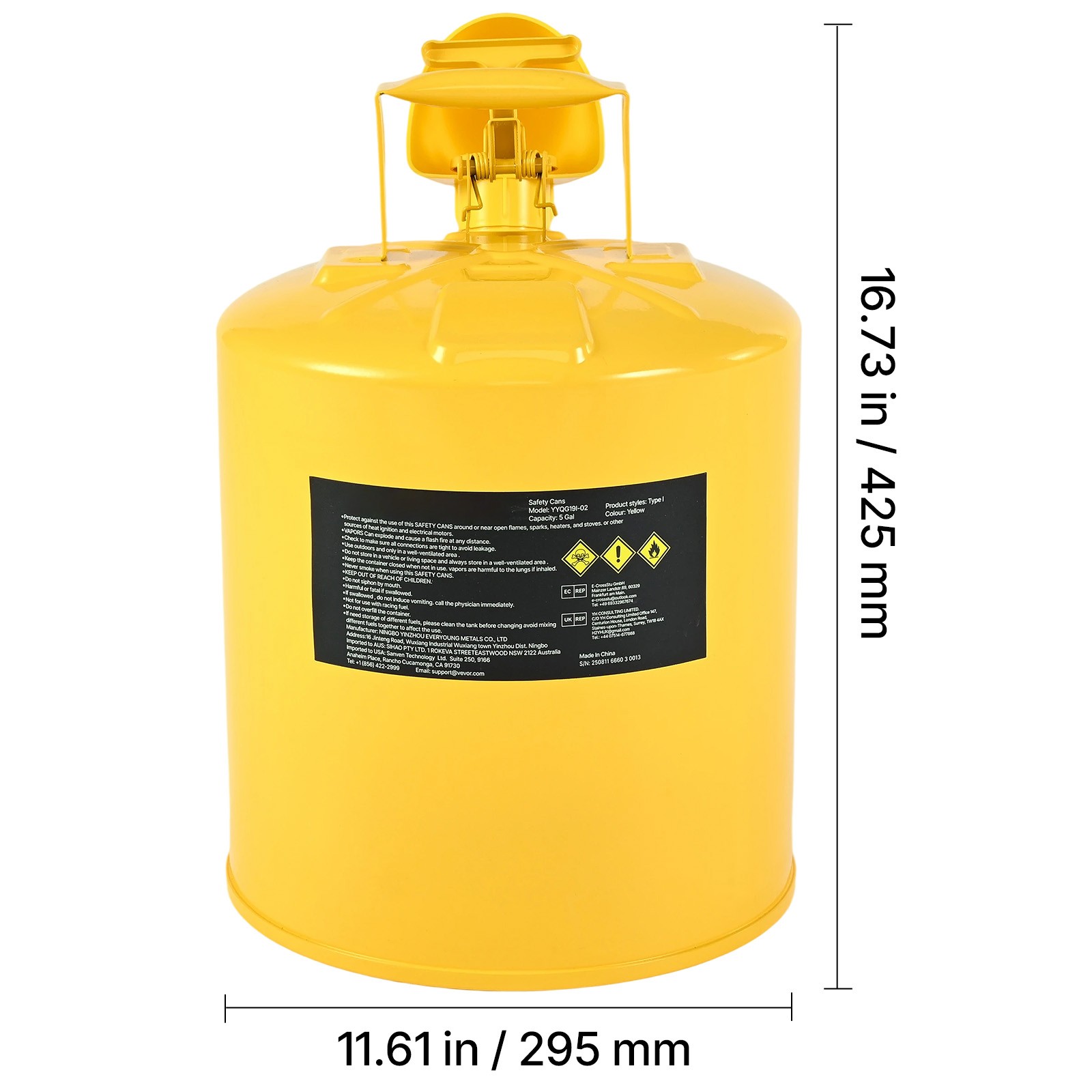 Uimoso 5 Gallon Type I Yellow Safety Diesel Can with Flame Arrester and Funnel