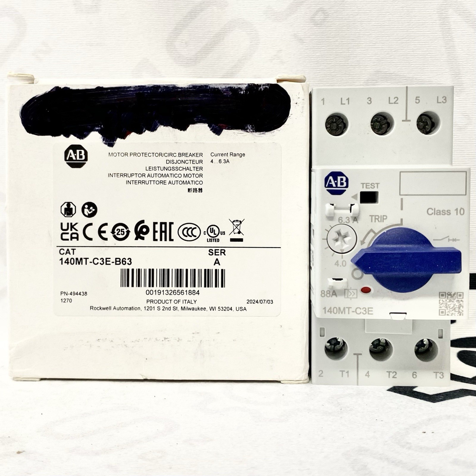 Allen Bradley 140MT-C3E-B63 Motor Protector Circuit Breaker 4-6.3A DIN Rail