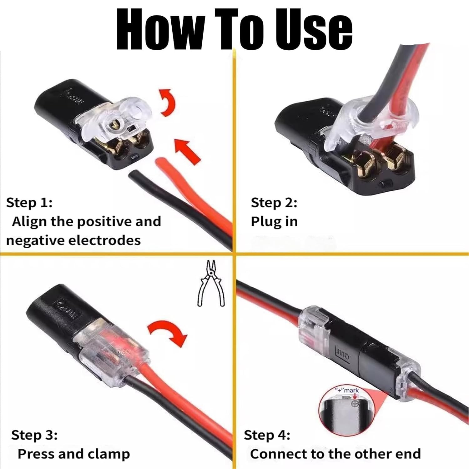 200pcs Double-Wire Plug-in Connector, Cable Clamp with Locking Buckle, AWG 18-22