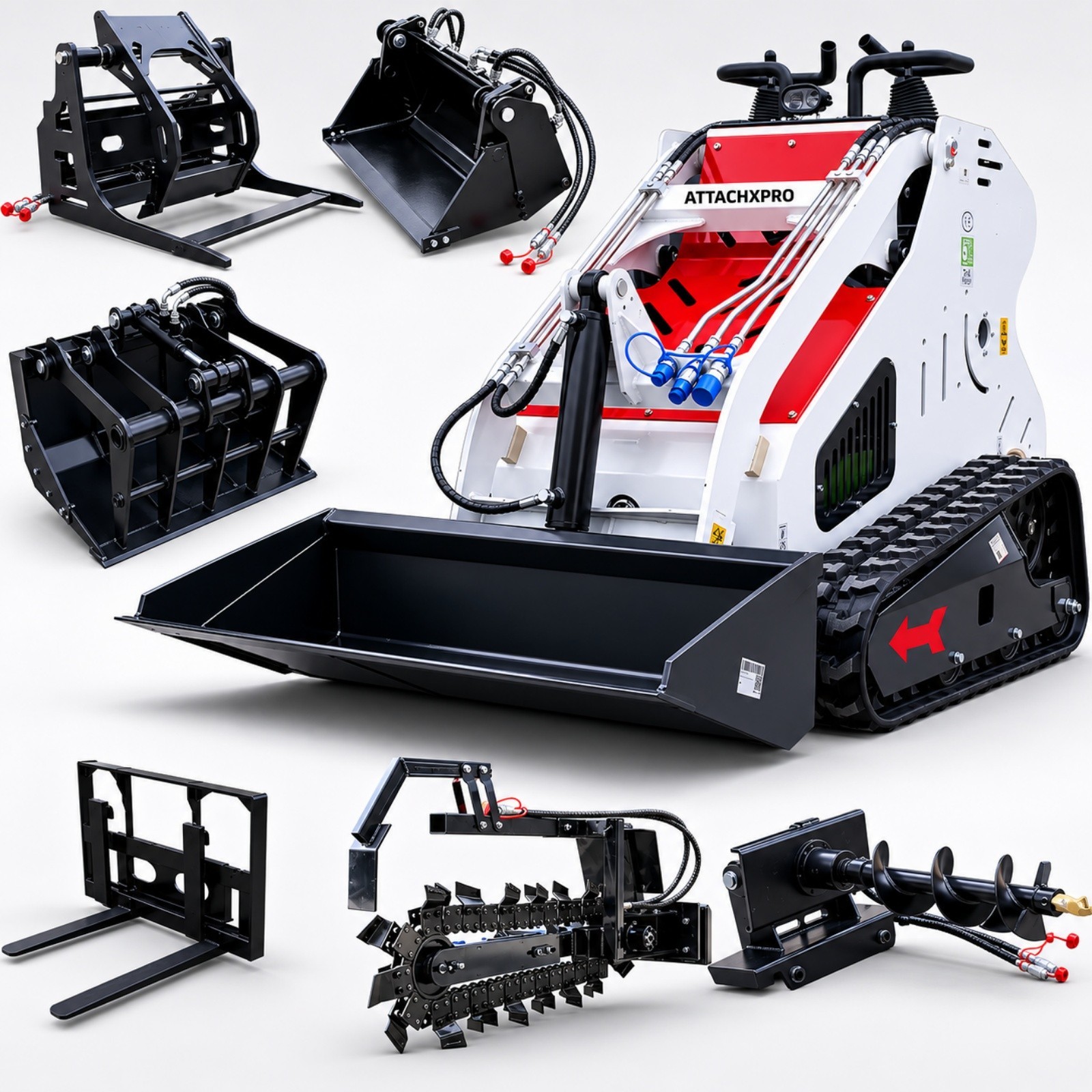 15 HP Mini Skid Steer Loader B&S Hydraulic System Electric Start W/ 7 Attachment