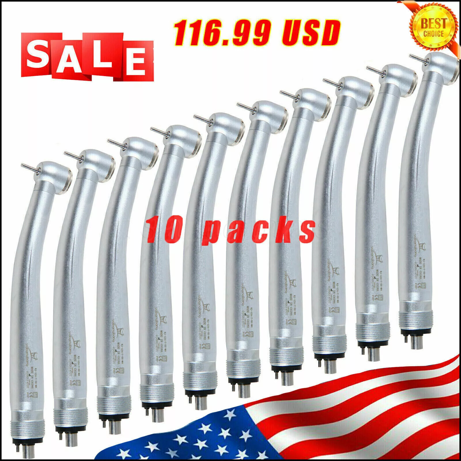 10 Packs NSK Style Dental High Speed Handpiece Push Button 4Hole Air Turbine USA