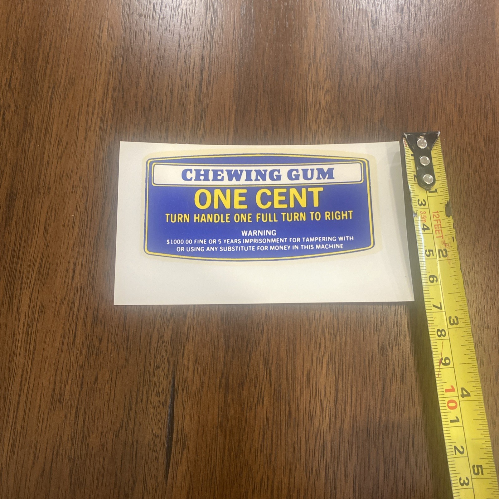 One Cent Chewing GUM Decal for Norris Master Peanut Gumball Vending Machine 125