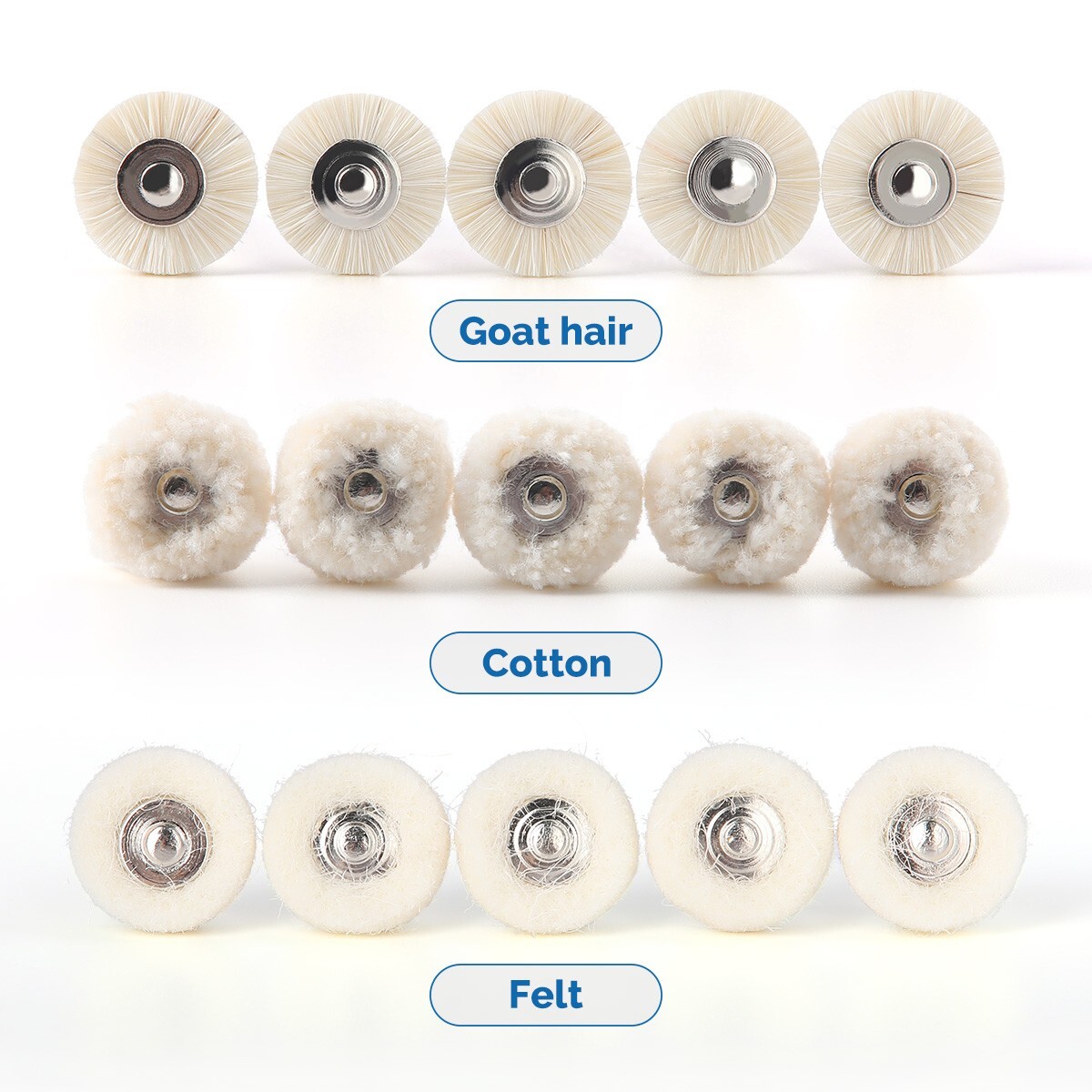 Rueda de cepillo de pulido dental RA 2.35mm cabello blanco de cabra/fieltro/algo