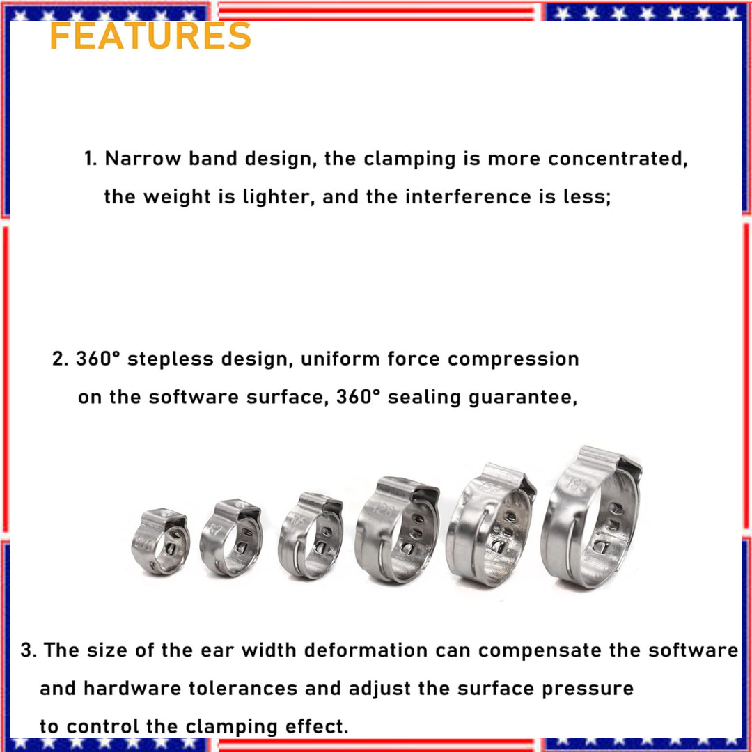 Single Ear Hose Clamps, Oetiker Clamps, 92Pcs(6.0mm-22.6mm) Crimp Pipe Clamps