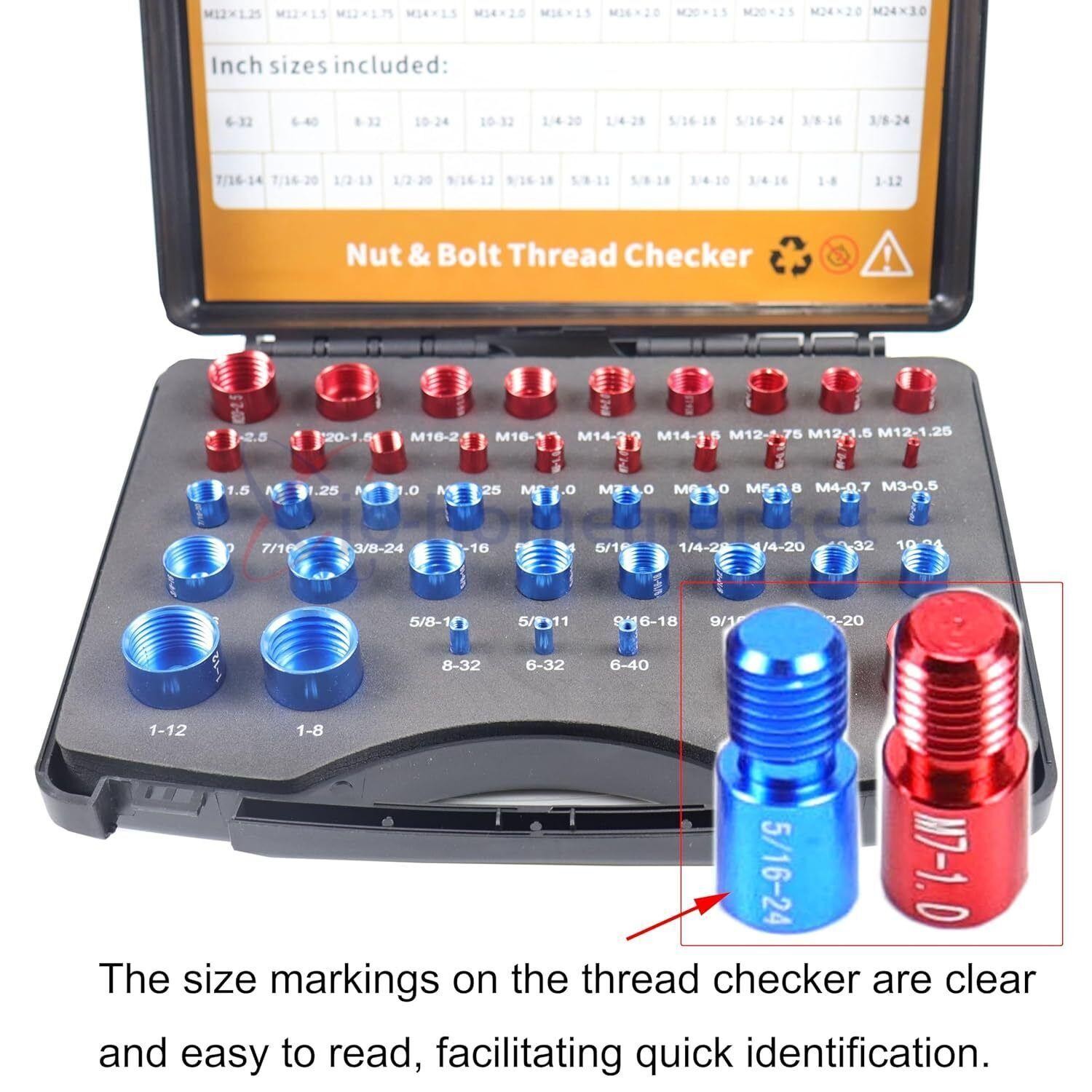 44pcs Inch & Metric Set Nut & Bolt Thread Checker Identifier Thread Gauges Box