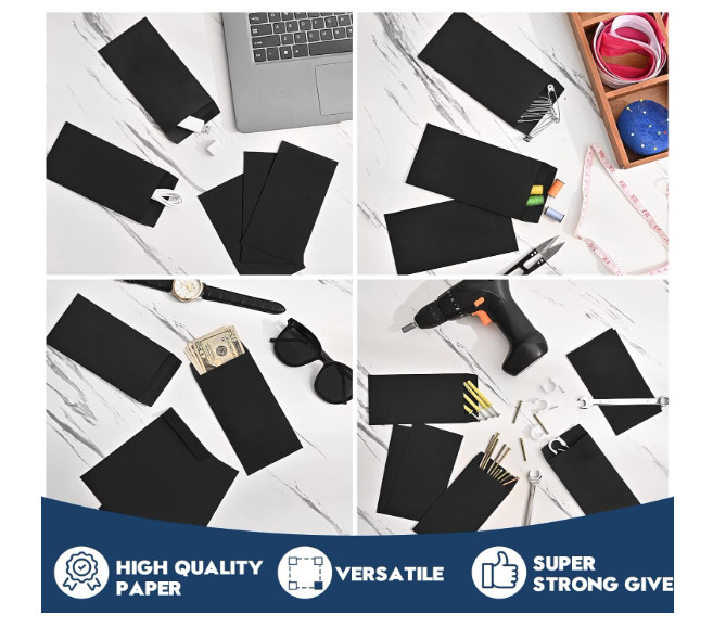 100 Pack Kraft Cash Envelopes for Budgeting, 6.7 x 3.5 Inch Large Pack Black