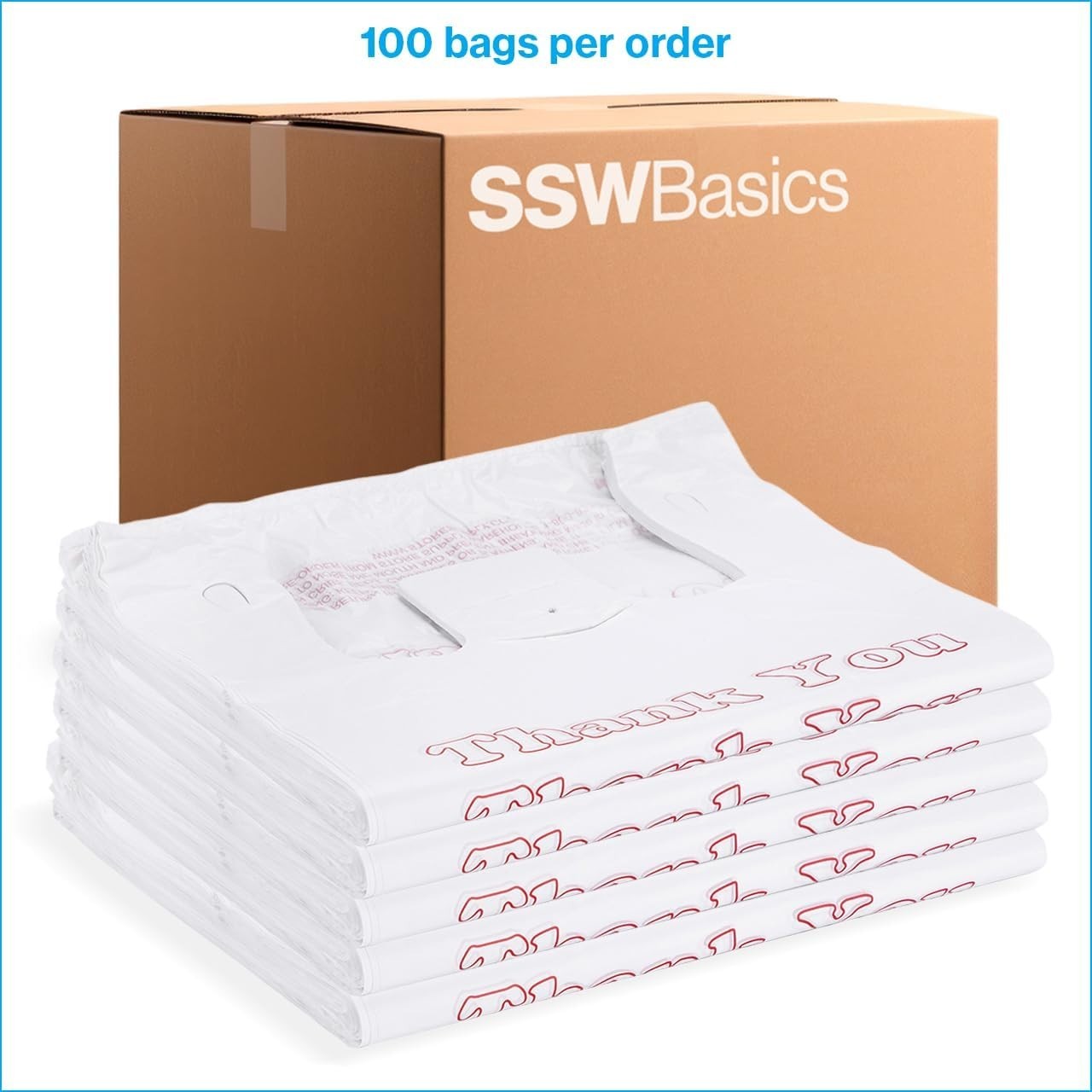 Durable HDPE Thank You Bags 100-count – Standard Size for Convenience & Quality