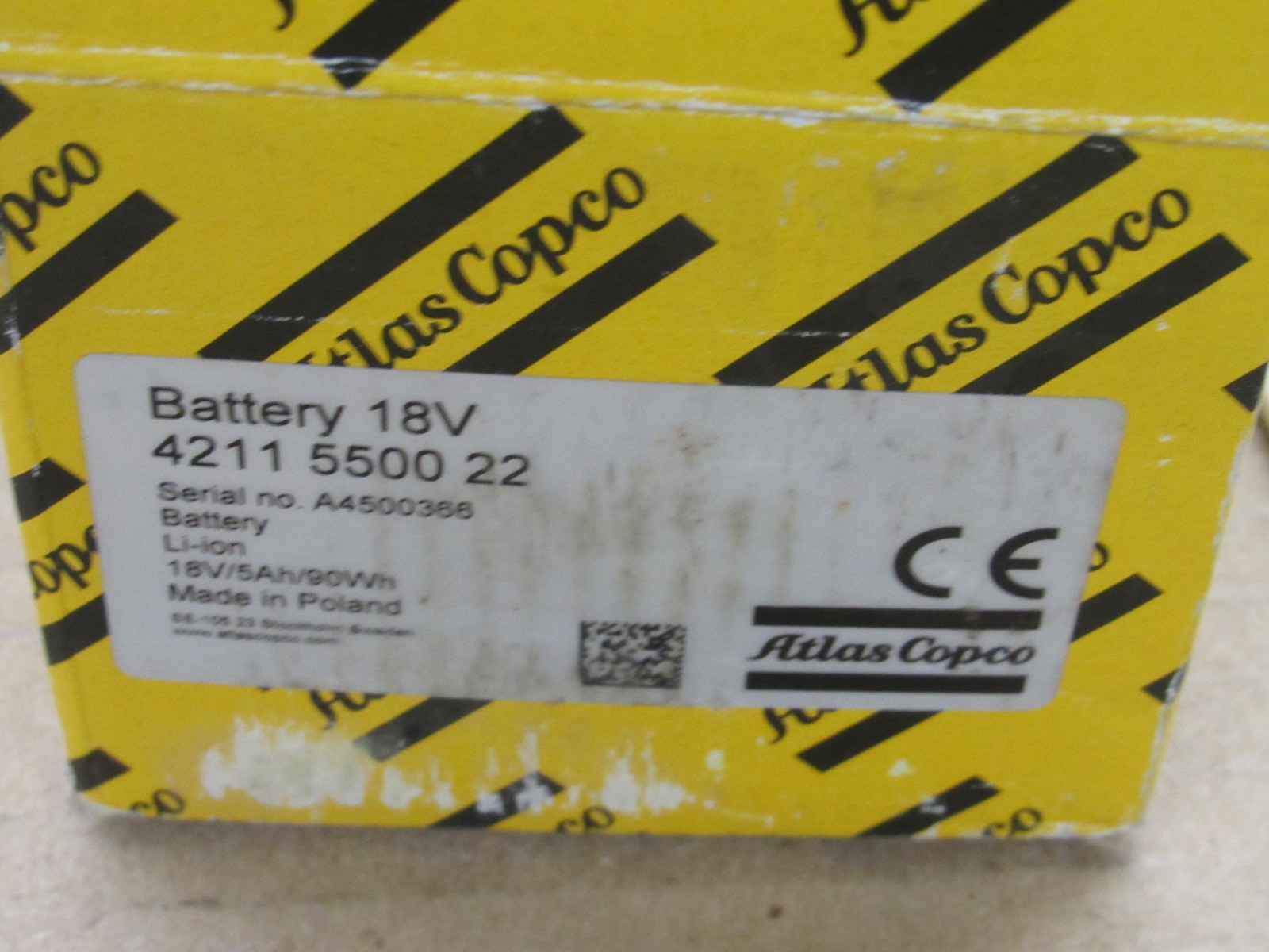 Atlas Copco 4211550022 18 volt 5AH 90WH Li-ion battery 4211 5500 22