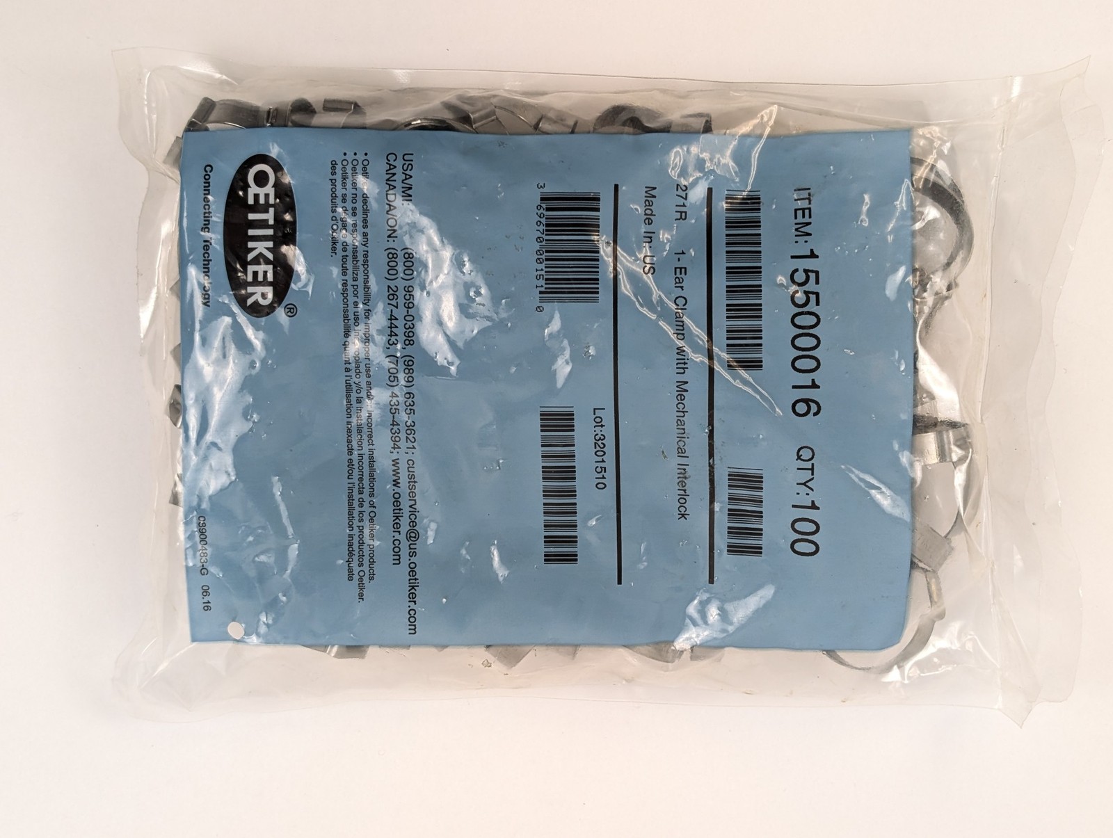 Oetiker 15500016 Stepless Ear Clamps 24-27.1mm Stainless Steel 100-Pack Set of 4